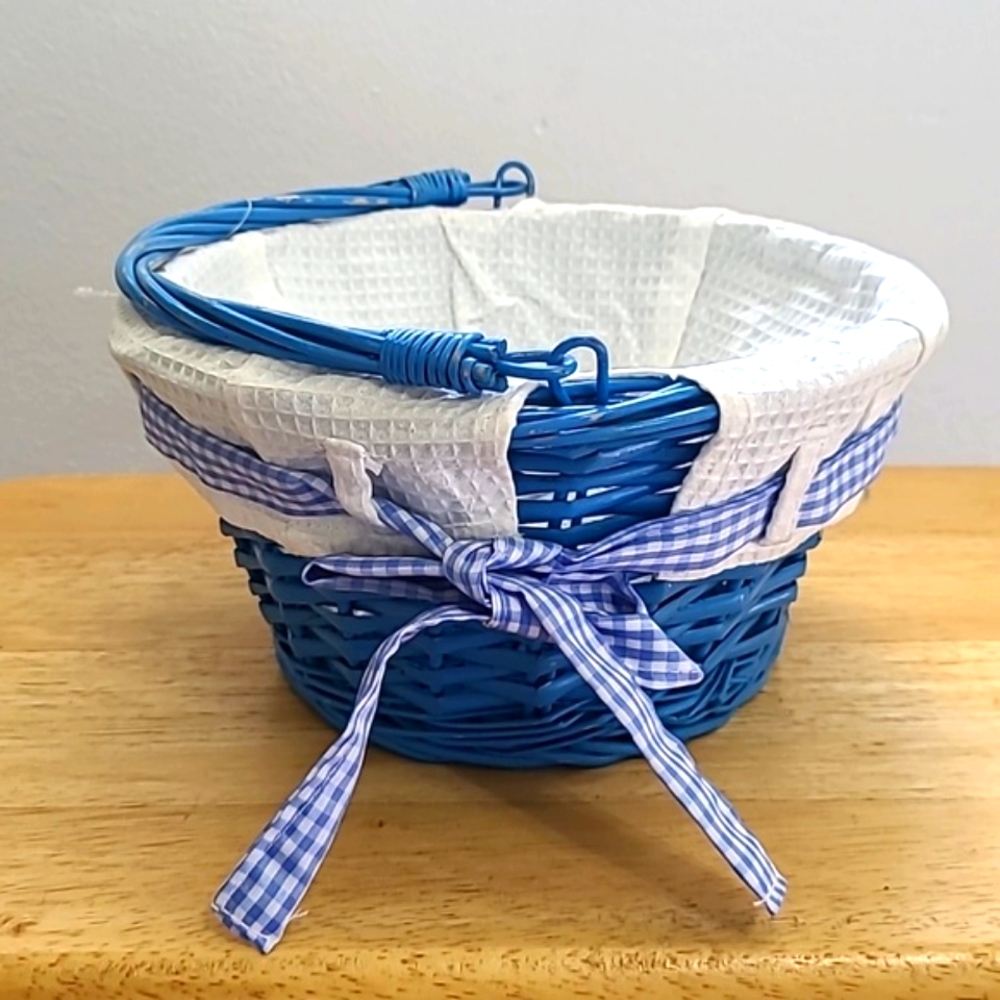 Blue Wicker Hinged Hand Basket